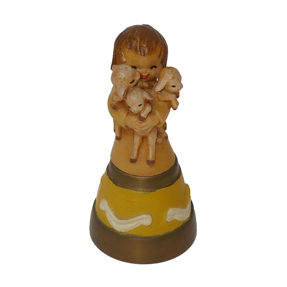 Anri Ferrandiz Spring Arrivals Hand Painted Girl with Sheep Brass Bell